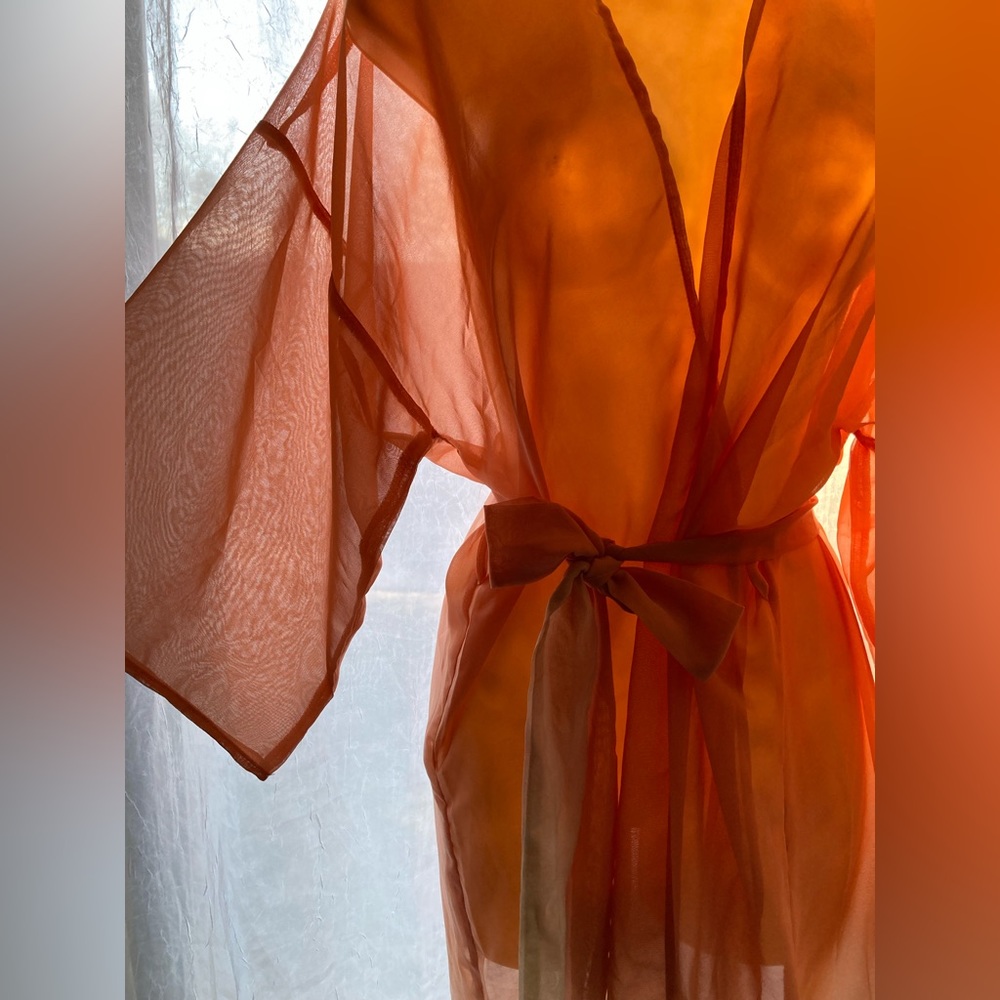 Sonoma Kohl’s Ombré Sheer Orange Belted Kimono, Recycled Polyester Blend!